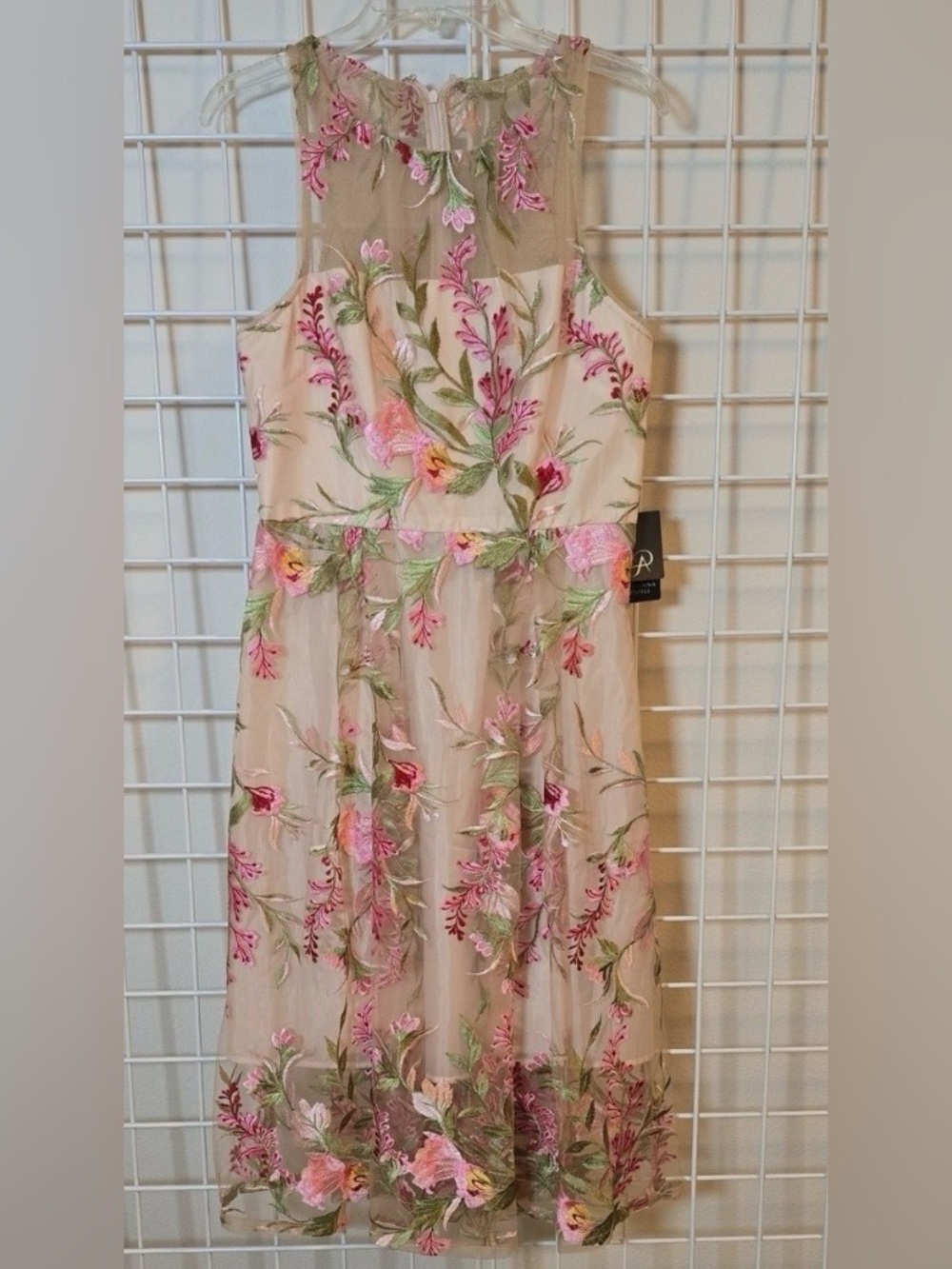 ADRIANNA PAPELL Multi Beaded Floral Dress. Ivory with flowers. Size 8. NWT.READ. - Picture 5 of 13